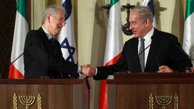 Iran hurting from sanctions, Italian premier says in Jerusalem