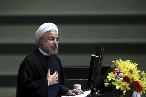 Iranian president Hassan Rouhani takes diplomatic tone at military event