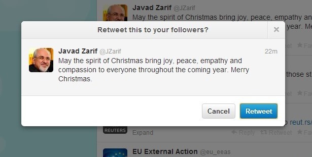 Zarif twitted Merry Christmas