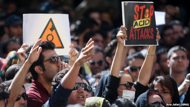 Iranians protest acid attacks in central city