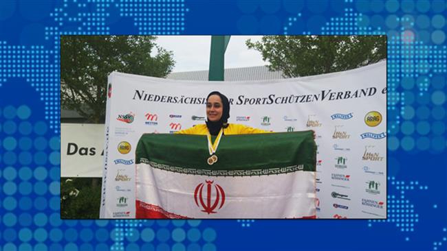 Iranian female sports shooter claims gold in 2016 Hanover cup