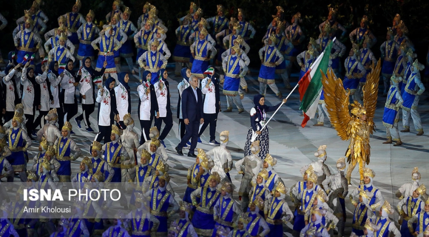 Iran delegation marches at Asian Games Opening Ceremony