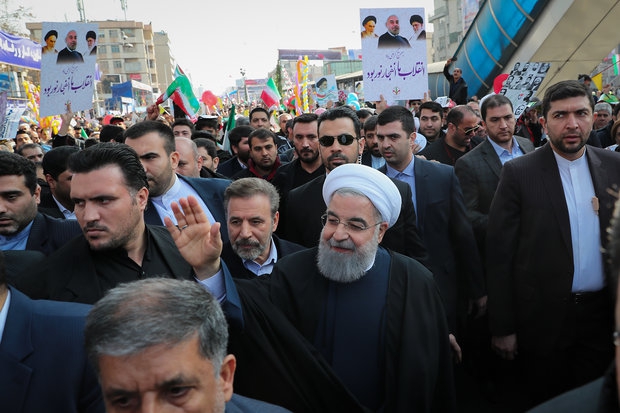 President Rouhani joins Islamic Revolution rallies