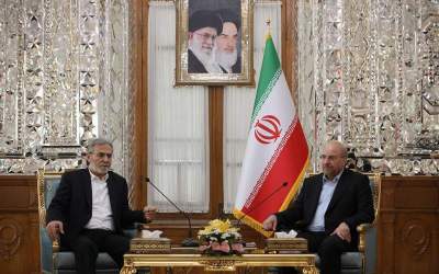 Iran’s Parliament Speaker Mohammad Bagher Qalibaf and Islamic Jihad chief Ziyad al-Nakhalah meeting