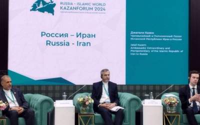 Iranian Deputy Foreign Minister Ali Bagheri Kani (C) attends Russia-Islamic World Forum in Kazan, Tatarstan, on May 17, 2024. (Photo by IRNA)