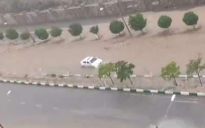 فیلم: سیل در بلوار شهید ناصری مشهد خودرو را با خود بُرد  