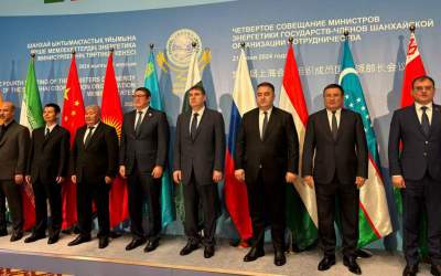 Energy ministers of member states of the Shanghai Cooperation Organization (SCO) pose for a group photo ahead of a meeting in Astana, Kazakhstan, on June 21, 2024.