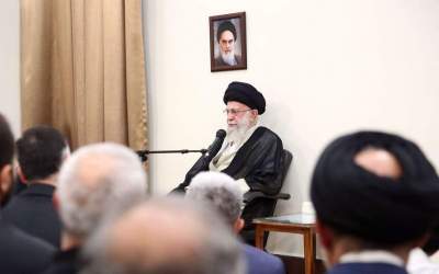 Leader of the Islamic Revolution Ayatollah Seyyed Ali Khamenei meets with a group of scholars from Shahid Motahari University in the capital Tehran on July 3, 2024.