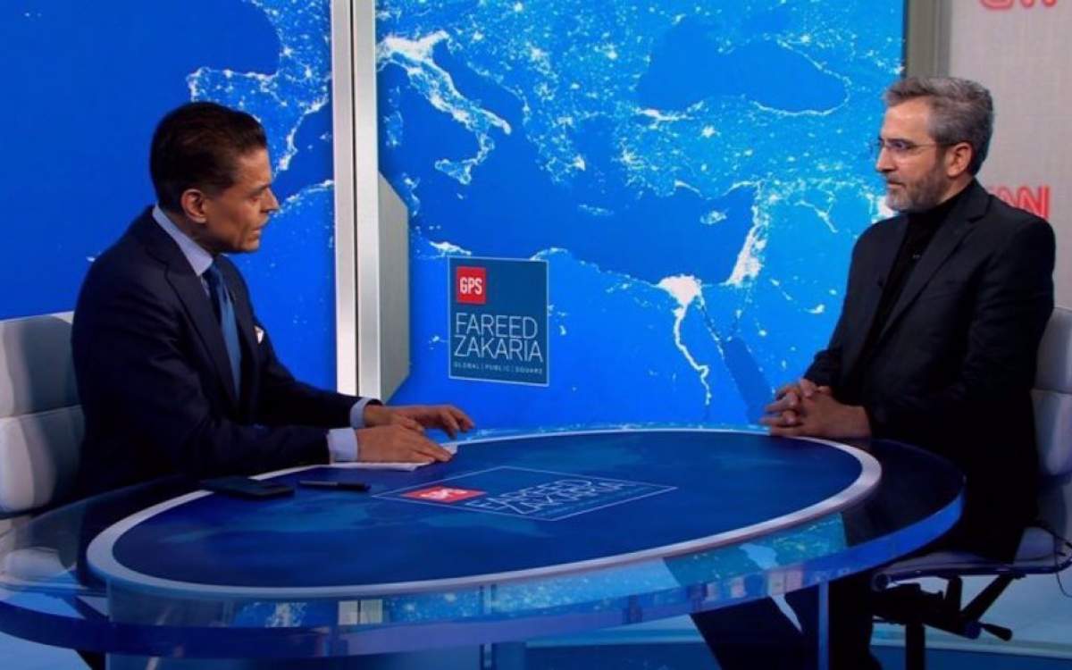 Frame grab from a July 17, 2024 interview by CNN’s Fareed Zakaria (L) with Iran’s acting Foreign Minister Ali Bagheri Kani (R) in New York