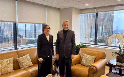 President of the International Committee of the Red Cross (ICRC) Mirjana Spoljaric Egger (L) meets with Iran’s acting Foreign Minister Ali Bagheri Kani in New York on July 18, 2024.