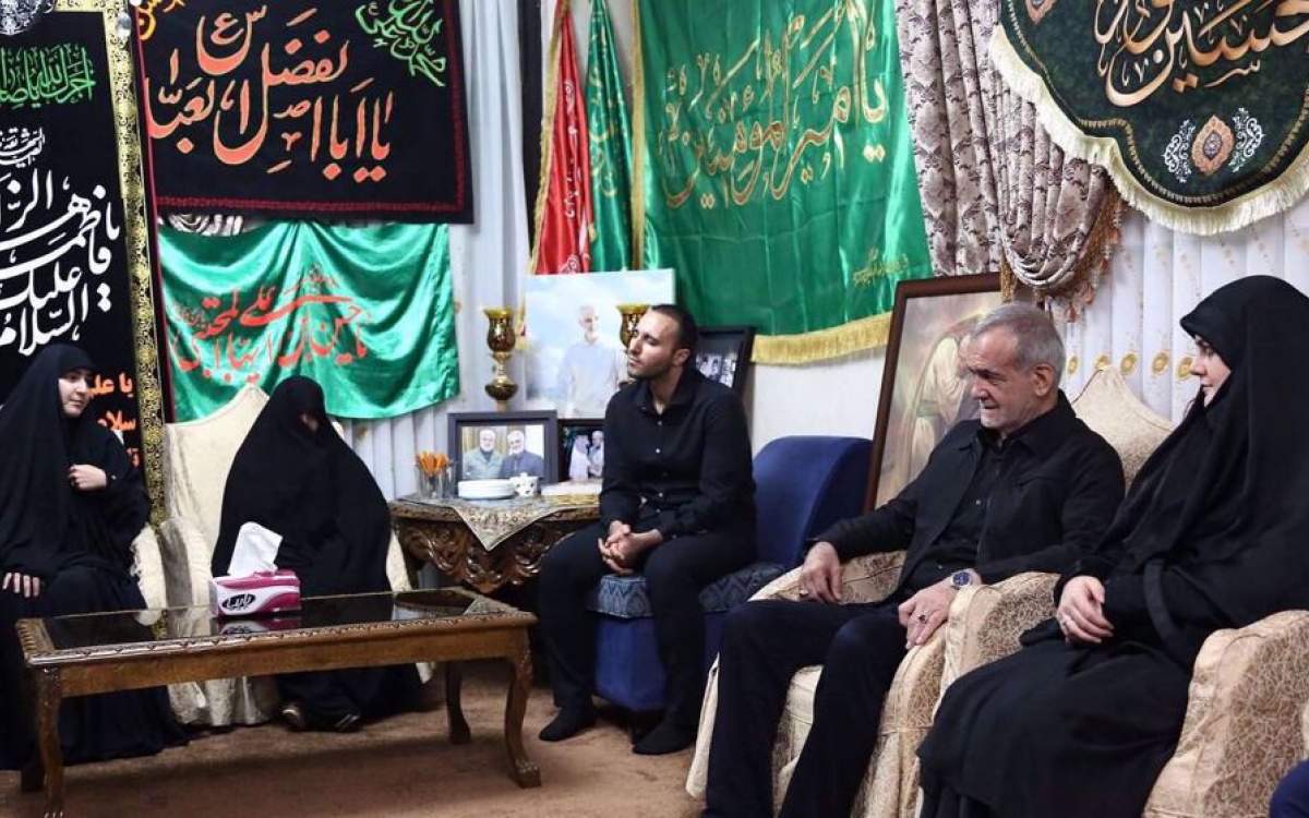 Iranian President-elect Masoud Pezeshkian (2nd R) meets with the family of late top anti-terror commander Lieutenant General Qassem Soleimani in Tehran, Iran, on July 19, 2024.