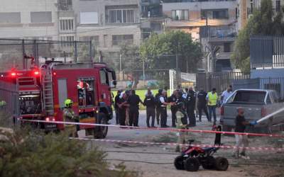 Israeli officials respond after rockets were launched across Lebanon’s border with the 1948 Israeli-occupied territories, which according to the Israeli ambulance services critically injured multiple people at a soccer pitch in Majdal Shams, a Druze village in the Israeli-occupied Golan Heights, on July 27 2024. (Photo by Reuters)