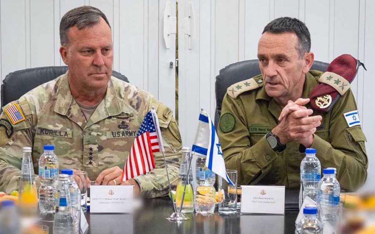 Commander of the United States Central Command (CENTCOM) General Michael Kurilla (left) meets with Israeli military chief Lieutenant General Herzi Halevi in this handout photo released on June 11, 2024.