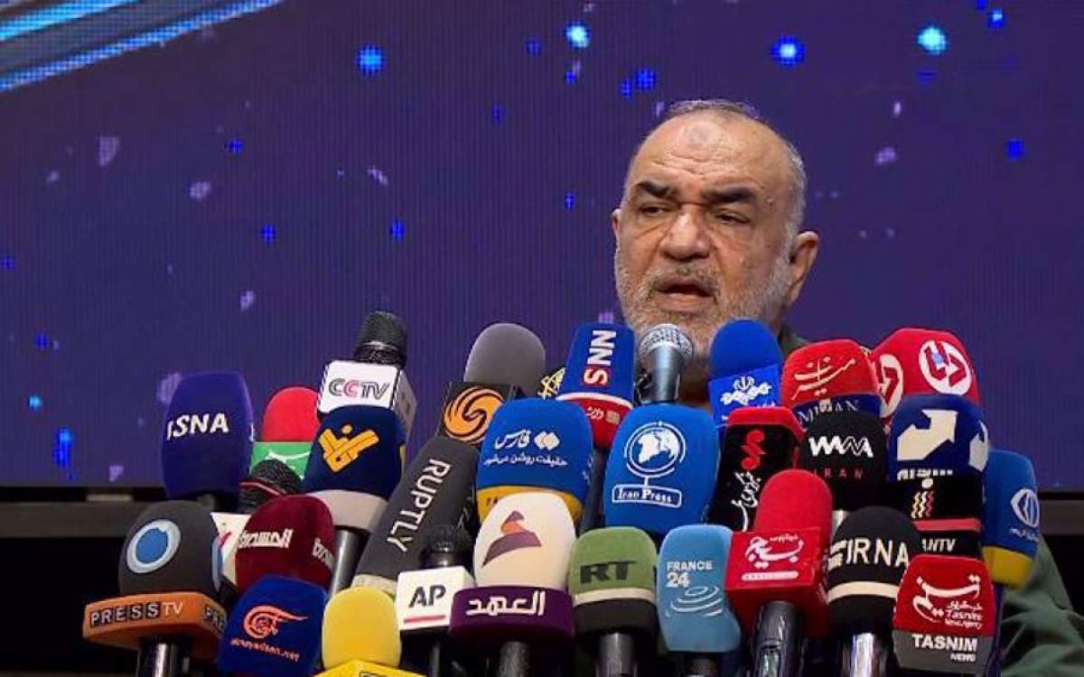 Chief Commander of Iran’s Islamic Revolution Guards Corps (IRGC) Major General Hossein Salami addresses an event held on the occasion of National Journalists