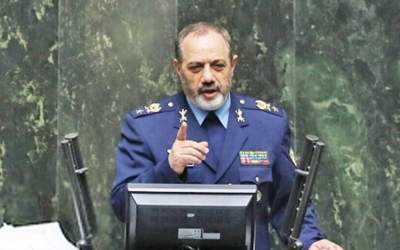 Brigadier General Aziz Nasirzadeh, who is Iranian President Masoud Pezeshkian’s pick for defense minister, speaks at a parliamentary session to outline his plans for the Defense Ministry in order for lawmakers to approve him for the key post, on August 19, 2024.