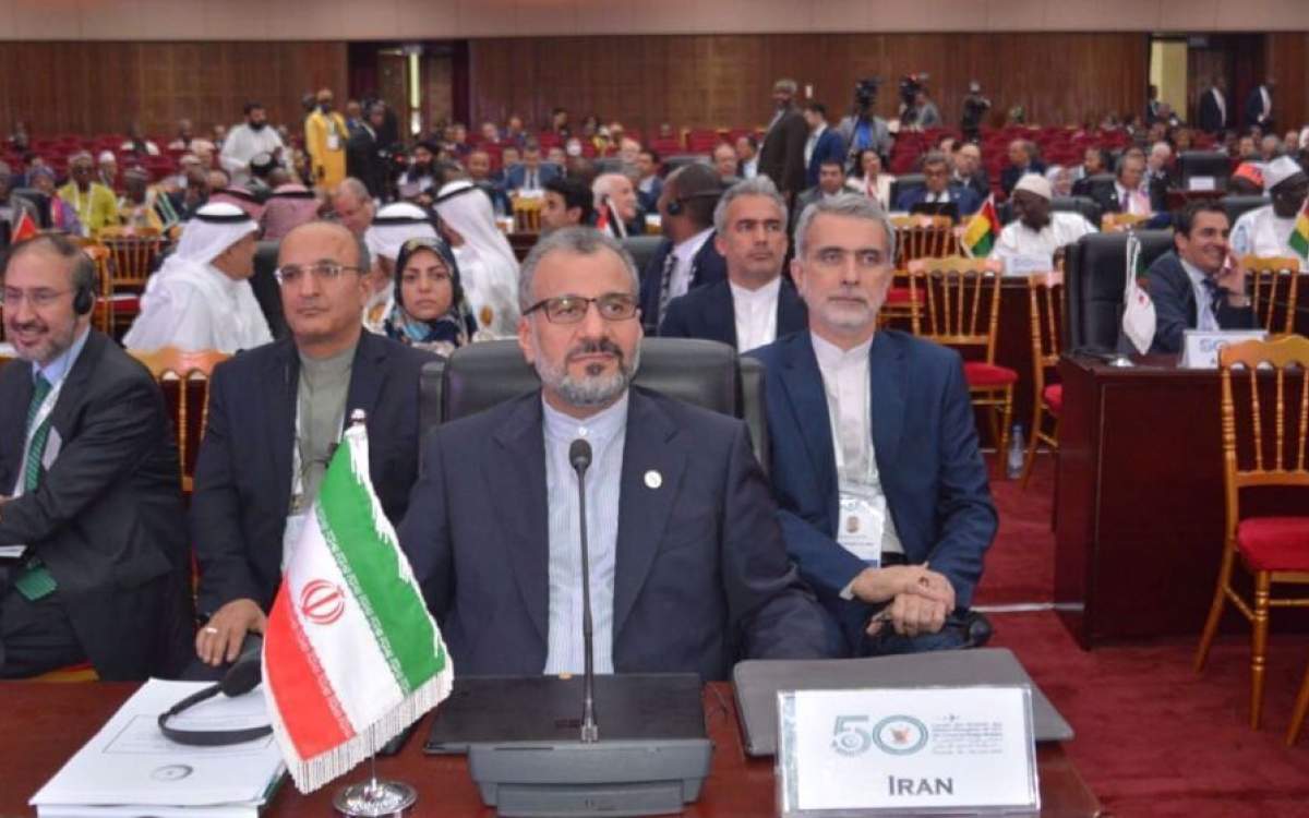 Director General for International Peace and Security at the Iranian Foreign Ministry, Asadullah Eshraq Jahromi, addresses the 50th session of the Council of Foreign Ministers of the Organization of Islamic Cooperation (OIC) in the Cameroonian capital of Yaounde on August 30, 2024. (