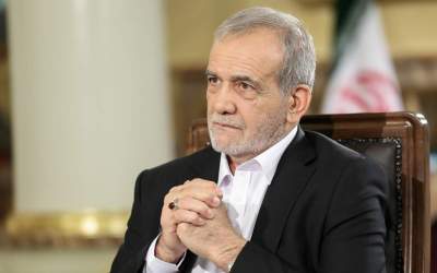 Iran’s President Masoud Pezeshkian attends a televised interview on August 31, 2024, addressing the nation for the first time since assuming office late last month.