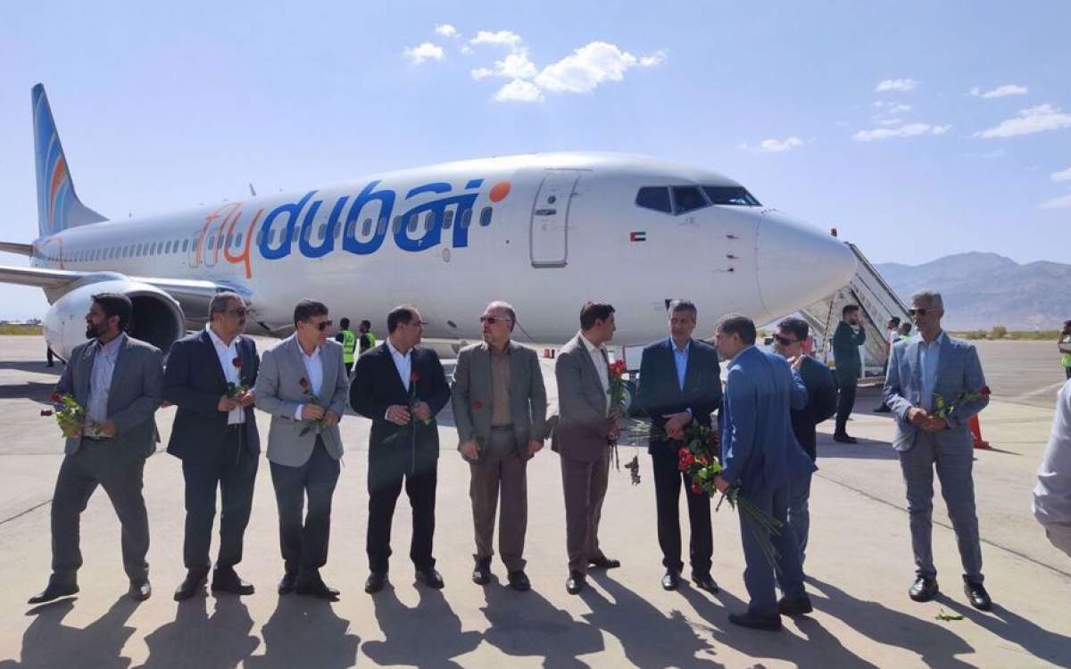 Photo shows local officials waiting at Kerman’s international airport in southeastern Iran to welcome passengers on a first flight by flydubai to the city on September 9, 2024.