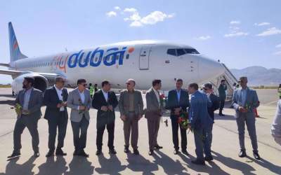 Photo shows local officials waiting at Kerman’s international airport in southeastern Iran to welcome passengers on a first flight by flydubai to the city on September 9, 2024.