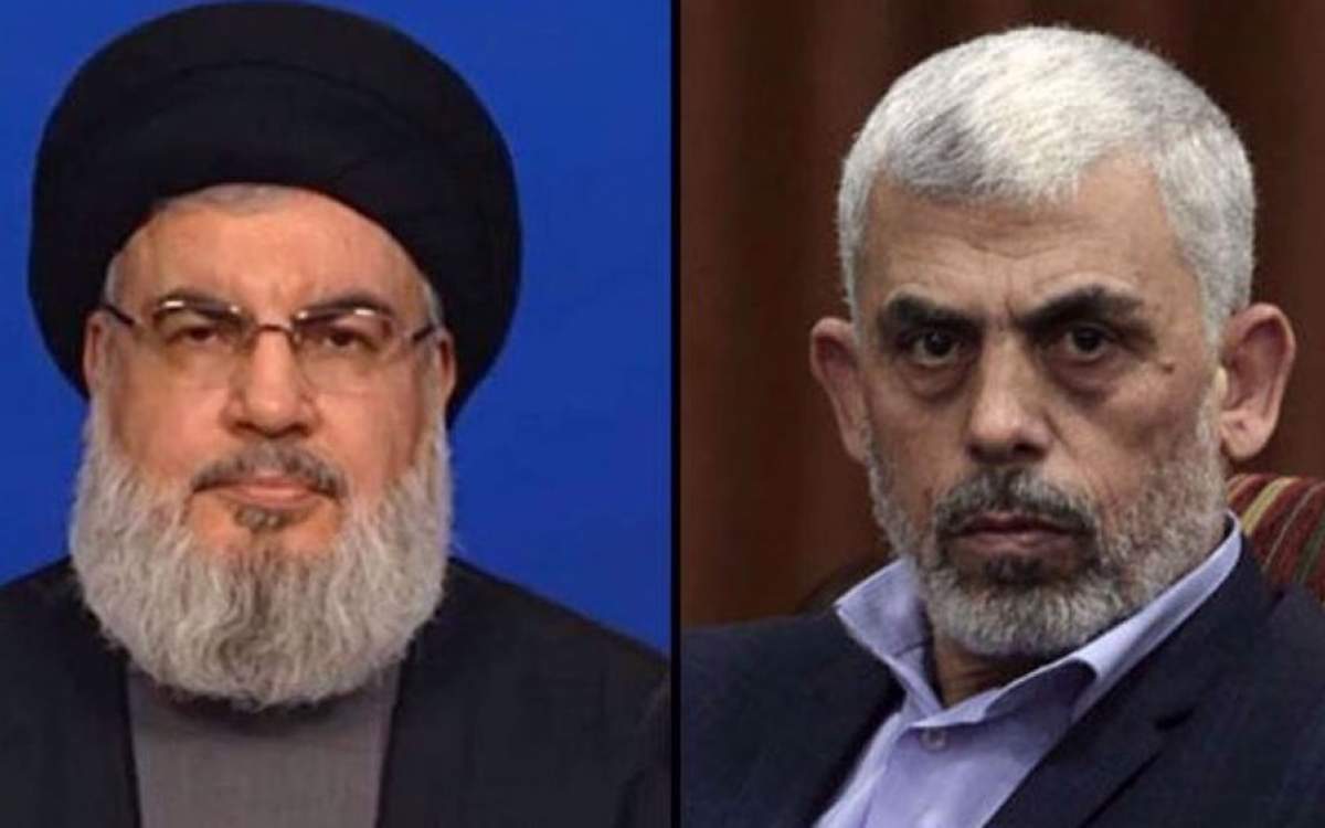 This combo shows Hezbollah chief Sayyed Hassan Nasrallah (L) and Hamas leader Yhya Sinawar.