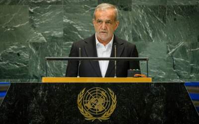 Iran’s President Masoud Pezeshkian addresses the United Nations Summit of the Future: Multilateral Solutions for a Better Tomorrow in New York on September 23, 2024.