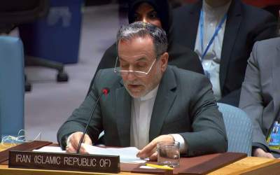 Iran’s Foreign Minister Abbas Araghchi addresses an emergency meeting of the United Nations Security Council on the situation in the region, which was held with a focus on Lebanon, in New York on September 26, 2024.