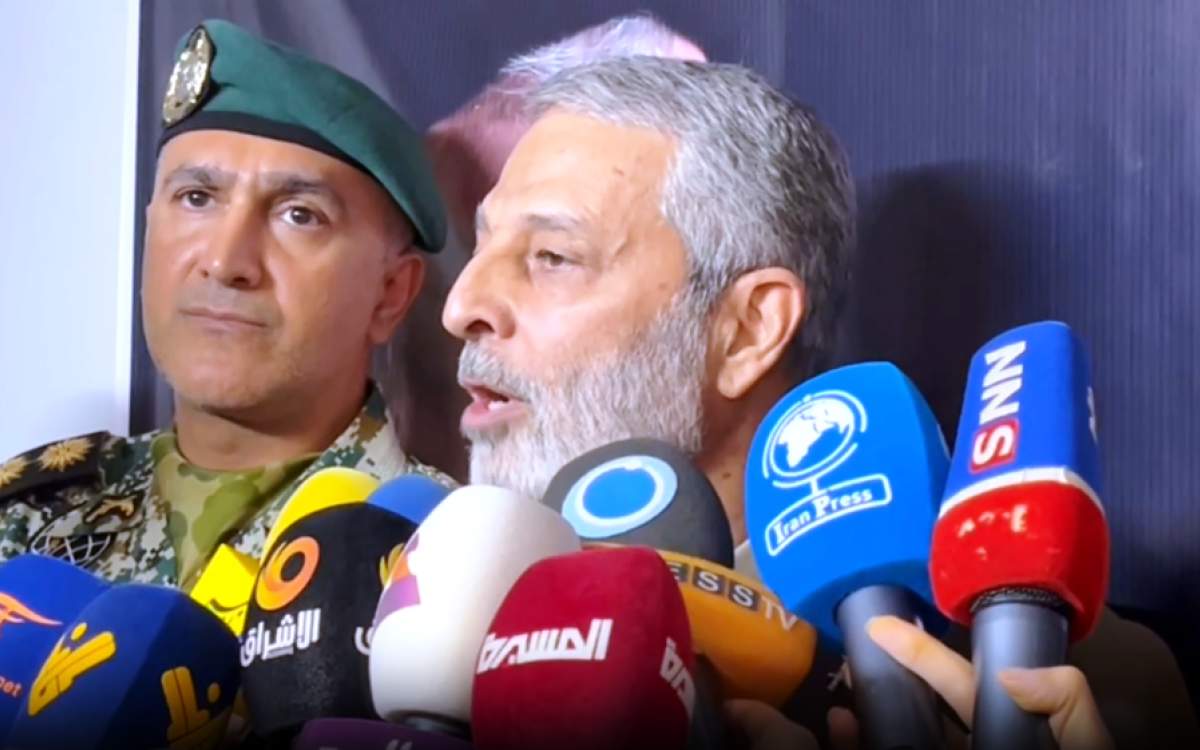 Chief Commander of the Iranian Army Major General Abdolrahim Mousavi speaks to reporters on Monday.