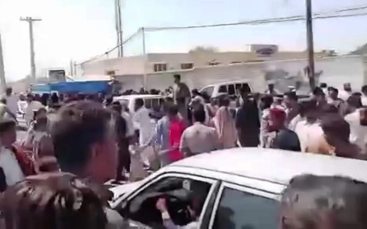 The photo shows people gather at the site of a terrorist attack outside of a school in Bent district of Nik-Shahr County, Iran’s southeastern province of Sistan and Baluchestan, on October 1, 2024.