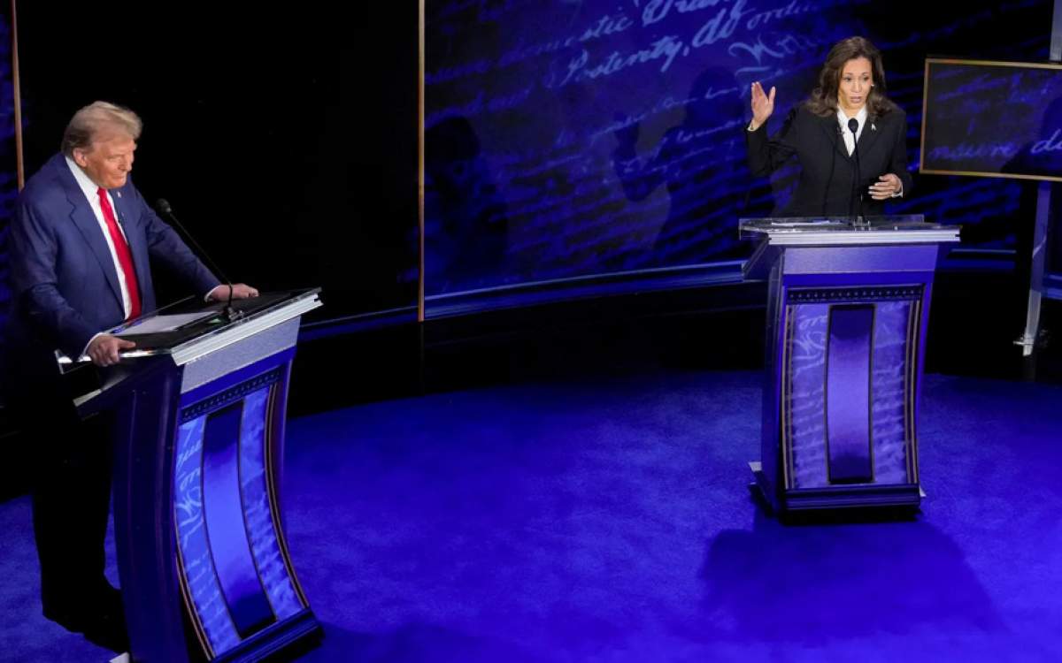 Former US president and Republican presidential candidate Donald Trump (L) and US Vice President and Democratic presidential candidate Kamala Harris participate in a debate at the National Constitution Center in Philadelphia, Pennsylvania, on September 10, 2024.