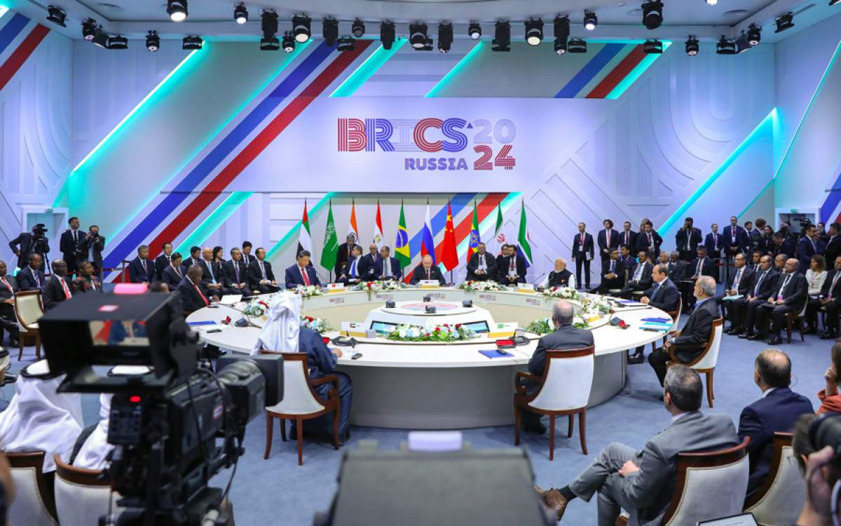 Participants attend the narrow format meeting of the BRICS summit in Kazan, Russia, on October 23, 2024.