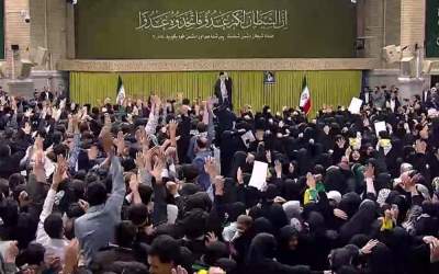 Leader of the Islamic Revolution Ayatollah Seyyed Ali Khamenei waves to a group of students during a meeting in Tehran, November 2, 2024.