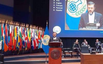 Kazem Gharibabadi, head of the Iranian Judiciary’s High Council for Human Rights, delivers a speech at the 29th Session of the Conference of the States Parties to the Chemical Weapons Convention (CSP-29) held in The Hague on November 27, 2024.