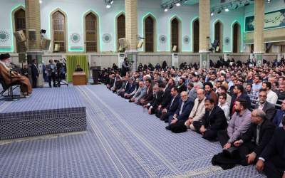 Leader of the Islamic Revolution Ayatollah Seyyed Ali Khamenei meets with a group of religious eulogists in Tehran on December 22, 2024.