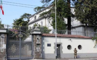 This file photo shows a view of the Iranian Embassy in Rome.