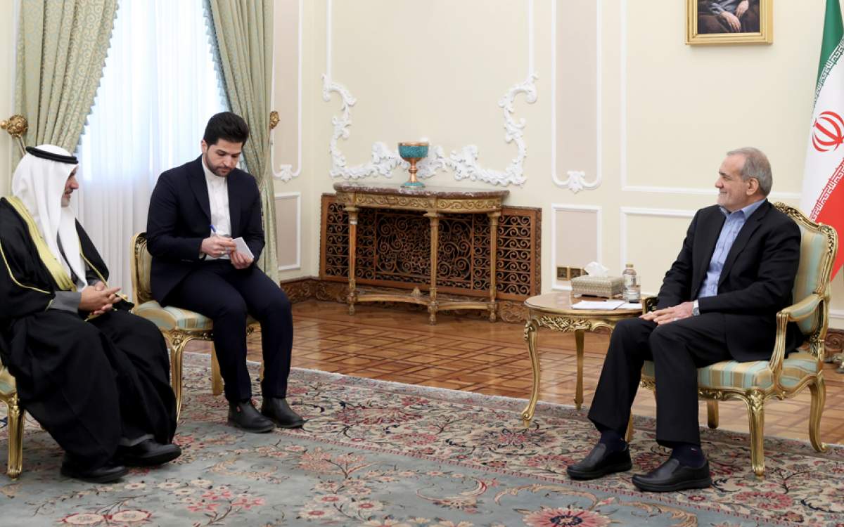 Iranian President Masoud Pezeshkian, right, meets with OPEC Secretary-General Haitham Al-Ghais in Tehran on February 5, 2025.