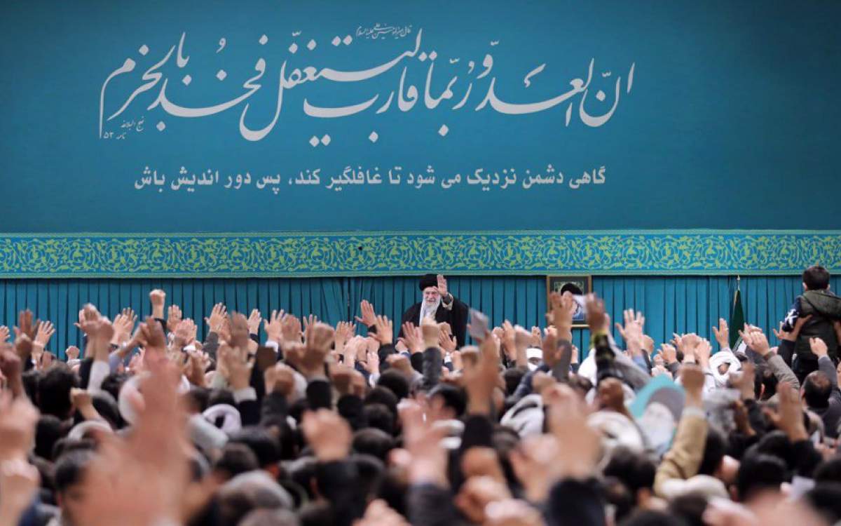 Leader of the Islamic Revolution Ayatollah Seyyed Ali Khamenei meets with a thousands-strong group of people from the northwestern Iranian province of East Azerbaijan in the capital Tehran on February 17,