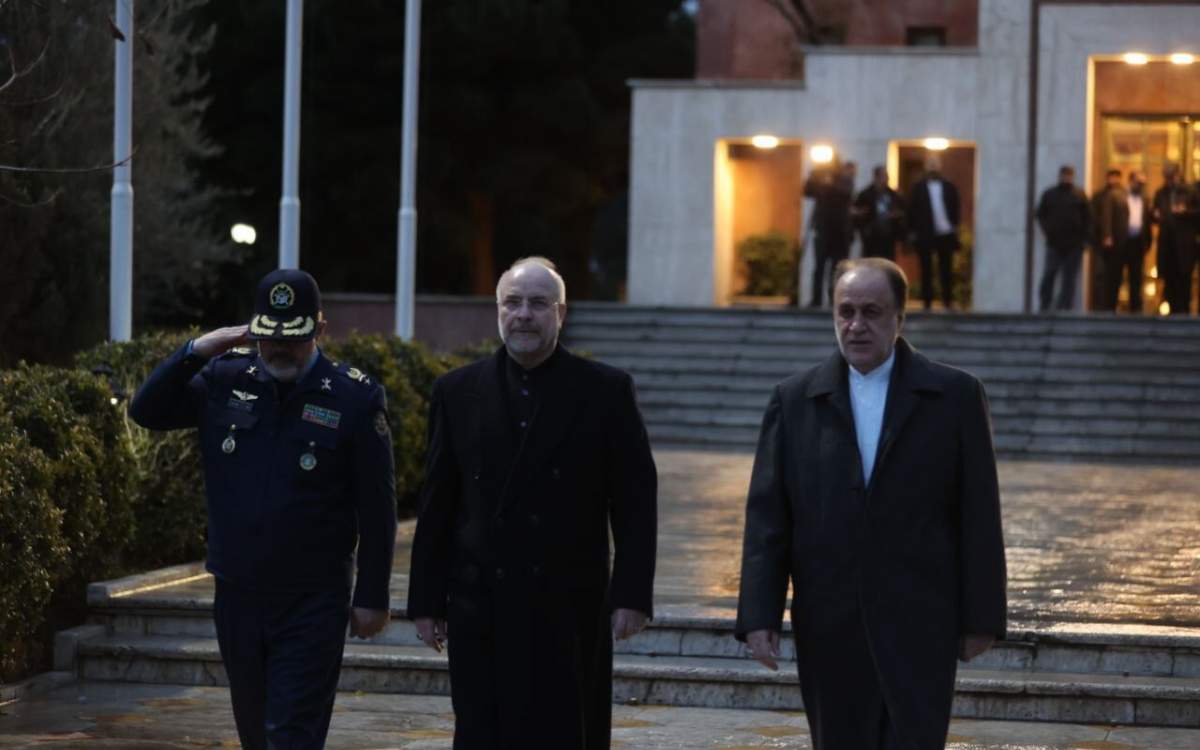 Parliament Speaker Mohammad-Baqer Qalibaf (center) is seen off as he departs Tehran for Beirut, February 23, 2025.