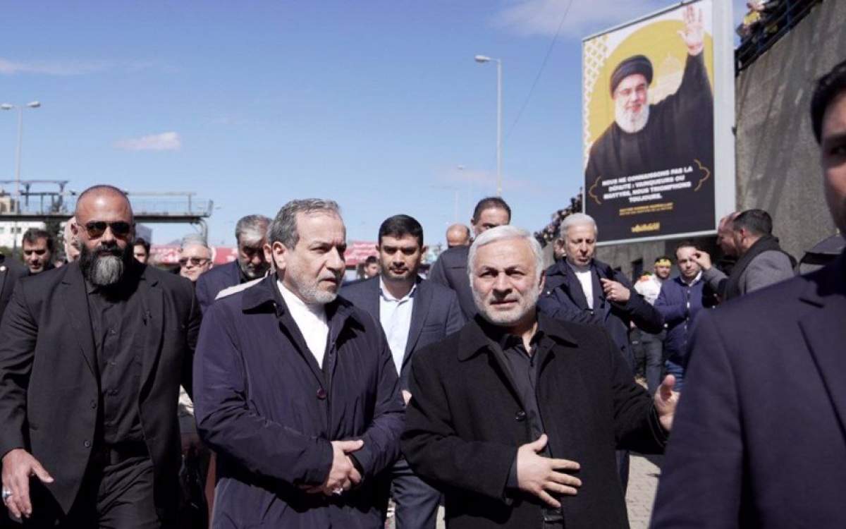 Iran’s Foreign Minister Abbas Araghchi attends the funeral of martyred Hezbollah leaders in Beirut, Lebanon, on February 23, 2025.