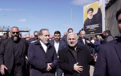 Iran’s Foreign Minister Abbas Araghchi attends the funeral of martyred Hezbollah leaders in Beirut, Lebanon, on February 23, 2025.