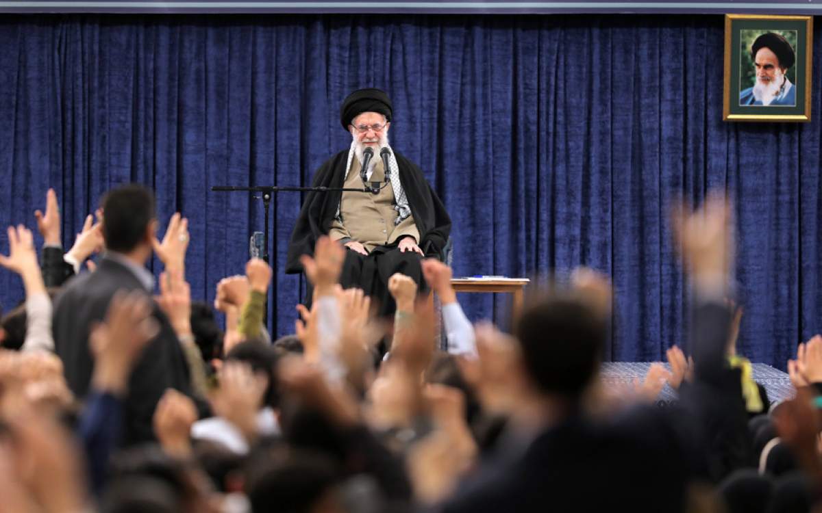 Ayatollah Seyyed Ali Khamenei addresses a gathering of students in Tehran on March 12, 2025.