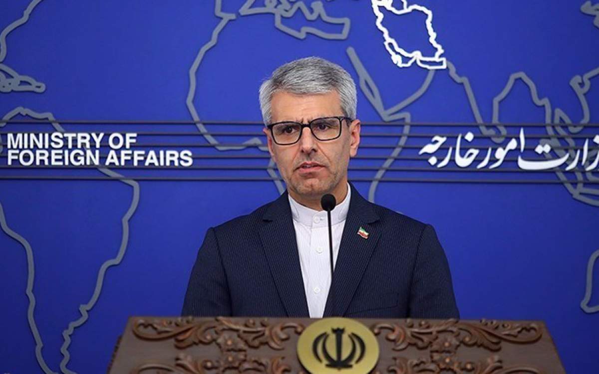 Iranian Foreign Ministry spokesman Esmaeil Baghaei speaks at his weekly presser in Tehran on March 17, 2025.